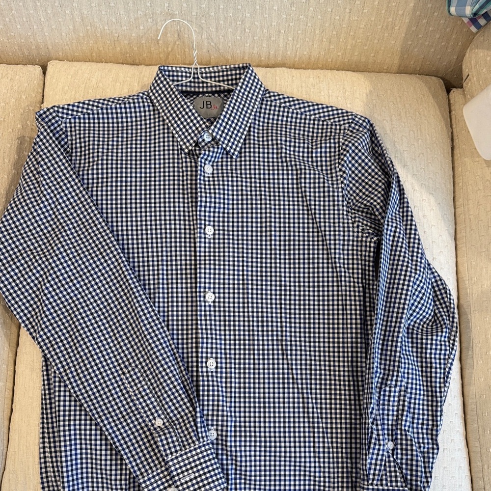 Boys' Navy Blue Gingham Button-Down Shirt